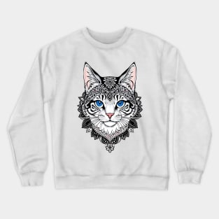 Blue eyes cat tribal art Crewneck Sweatshirt